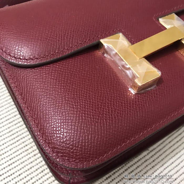 HERMES愛馬仕 H空姐包 進口原廠EP皮 頂級蜜蠟製作 街拍必備單品 酒紅金銀 單肩斜挎包  Ama1549